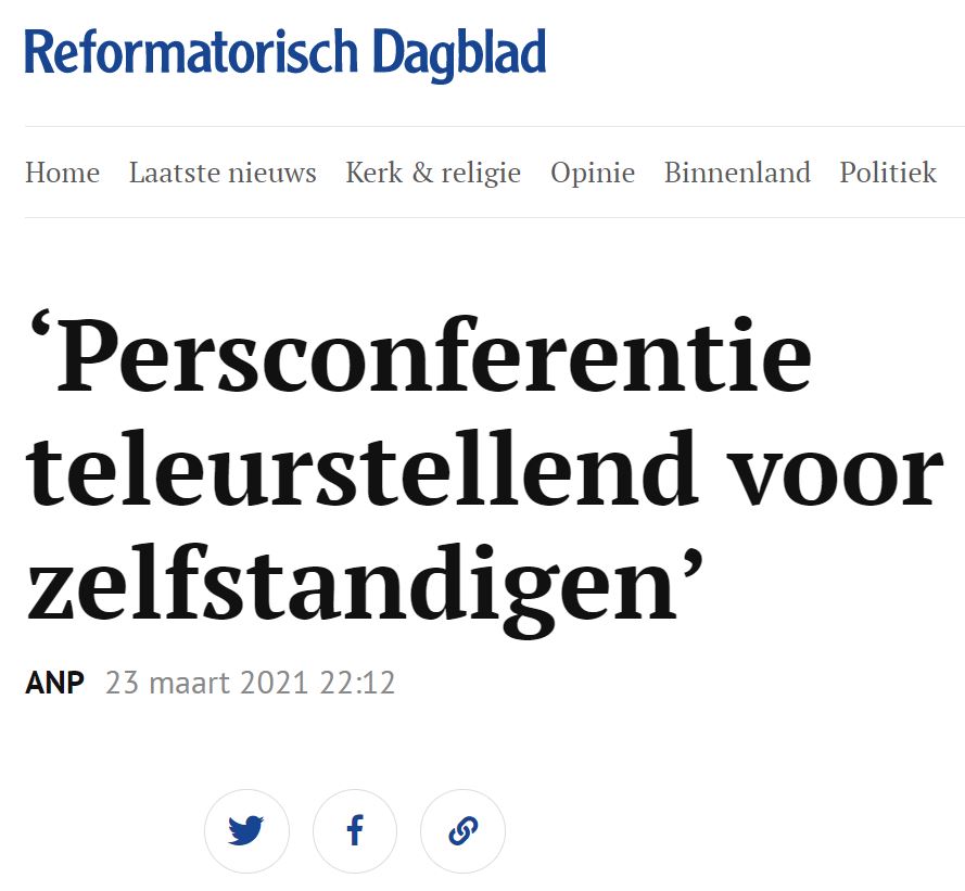 Zelfstandigen blijven een blinde vlek. VZN in Reformatorisch Dagblad