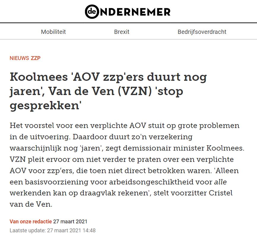 Verplichte AOV: doorn in het oog. VZN op DeOndernemer