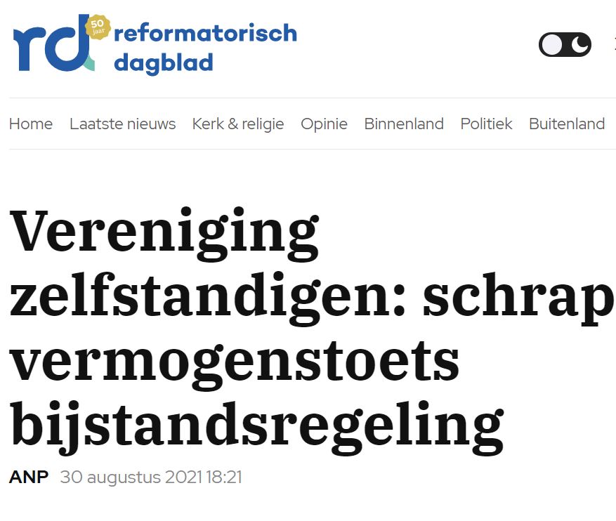 Nu beter kijken naar effectiviteit van steun. VZN in Reformatorisch Dagblad