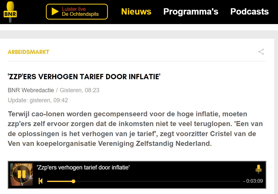 De invloed van inflatie op ZZP-tarieven. VZN op BNR