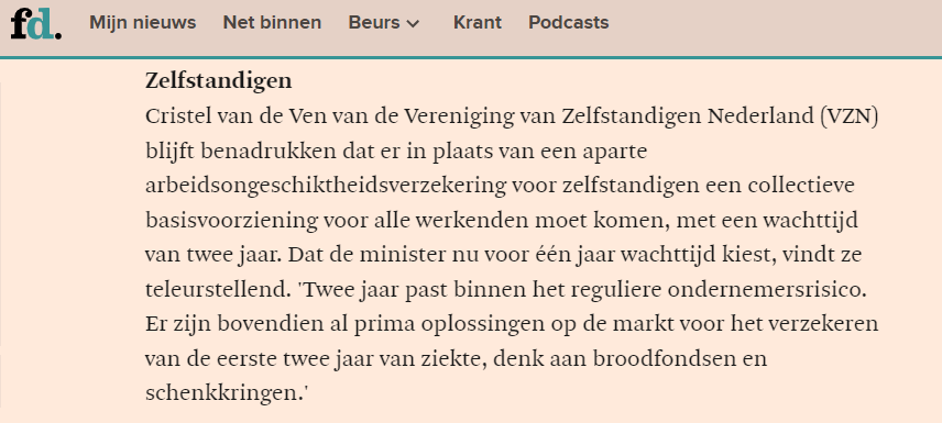 Beter een algemene AO-voorziening voor werkenden. VZN in FD