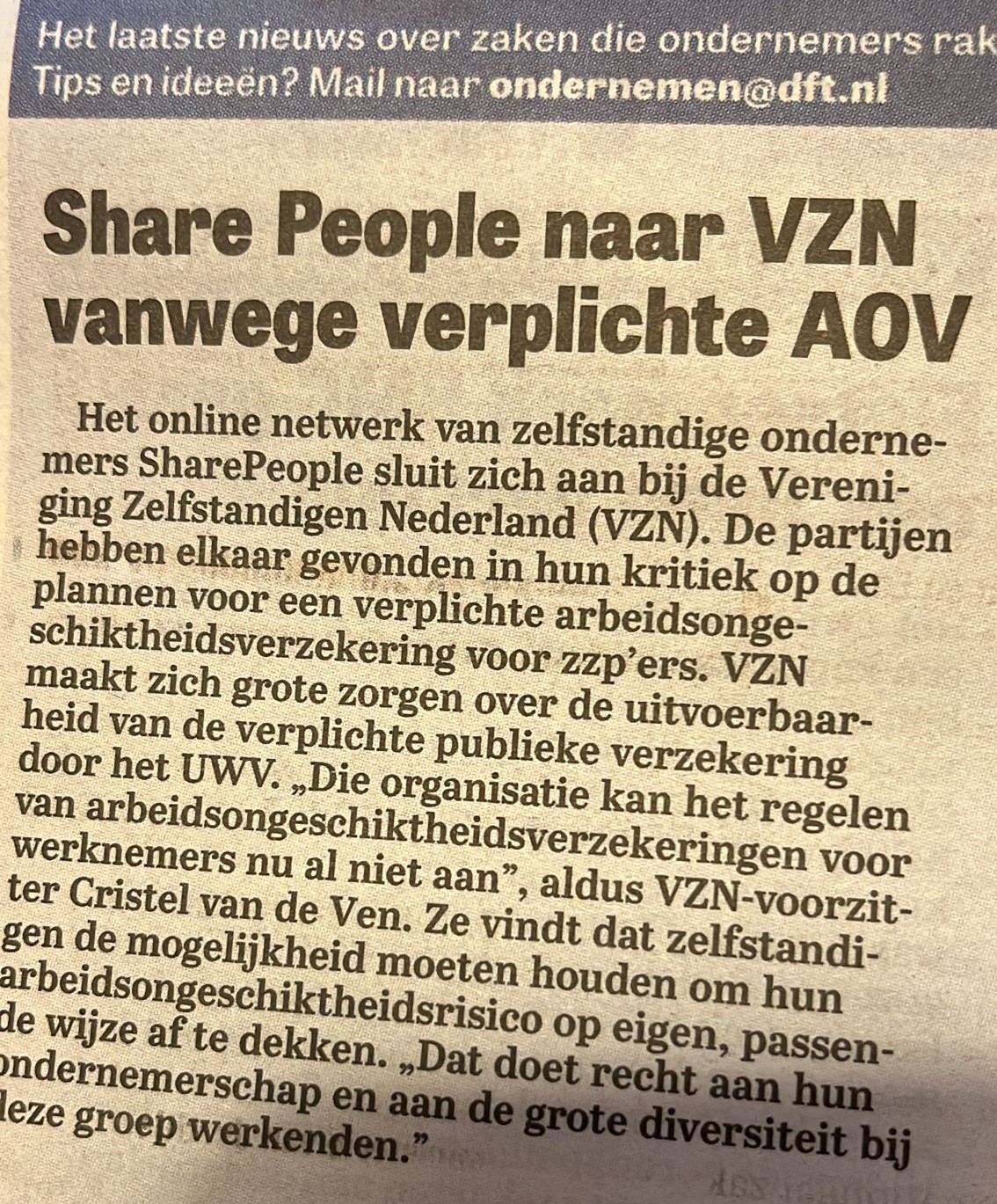 SharePeople sluit zich aan bij VZN