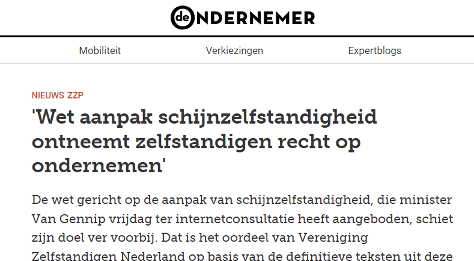 ‘Wet aanpak schijnzelfstandigheid ontneemt het recht op ondernemen’ – VZN op DeOndernemer.nl