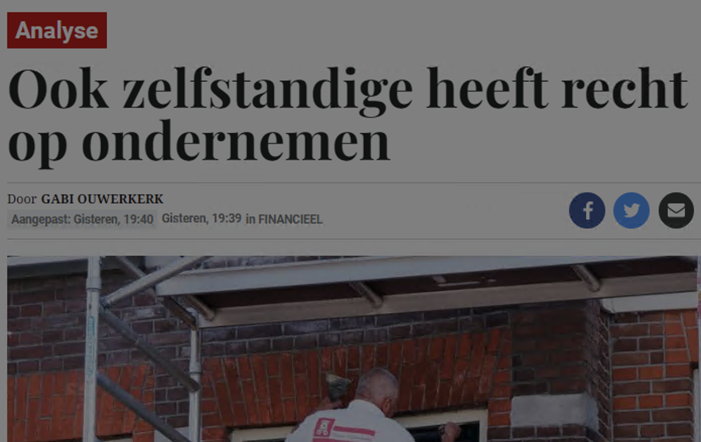 Zelfstandig werken wordt bijna onmogelijk gemaakt. VZN in De Telegraaf